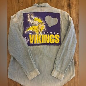 Upcycled Vikings Denim Chambray Shirt. Minnesota Football Shirt. Large.